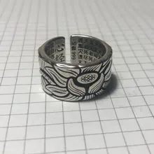 Vintage auténtica plata pura Color Anillos flor de loto para las mujeres boda abierto grande anillo de dedo Anillos Anelli