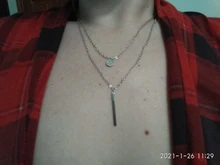 Collar de doble capa de Plata de Ley 925, redondo brillante, circón completo, collares con colgantes largos, regalo para niña, accesorios finos NK062