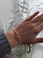 Pulsera de piedra blanca de circón para mujer, brazalete ajustable de árbol de la vida para mujer, brazalete de boda de oro rosa