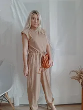 Sport Jumpsuit Overalls Romper Women Round-Neck Sleeveless Berrygo Causal Lace-Up Ankle-Banded