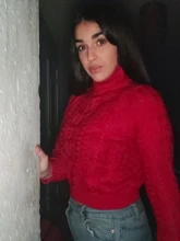 Suéter de punto para mujer, Jersey corto de manga larga y cuello alto, de punto, a la moda, otoño e invierno, 2021