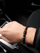 Abalorios de piedra negra de 8mm para Hombre y mujer, pulsera de constelación de 12 pares, pulsera Masculina, joyería para Hombre