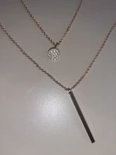 Collar de doble capa de Plata de Ley 925, redondo brillante, circón completo, collares con colgantes largos, regalo para niña, accesorios finos NK062