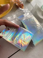 Bolsas con cierre iridiscente para cosméticos, bolsas de plástico iridiscentes con cremallera holográfica, 100 Uds.