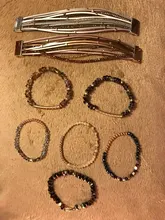 Pulsera elástica de 27 colores para mujer, brazalete pequeño de oro plateado, cuadrado, acrílico, facetas de hematita, cuentas de cristal, BC324