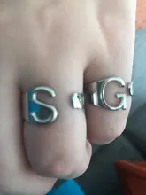 Anillo con apertura ajustable iniciales del nombre para mujer, ancho hueco, grueso, letras de A-Z, 3 colores, Metal, alfabeto, fiesta, joyería