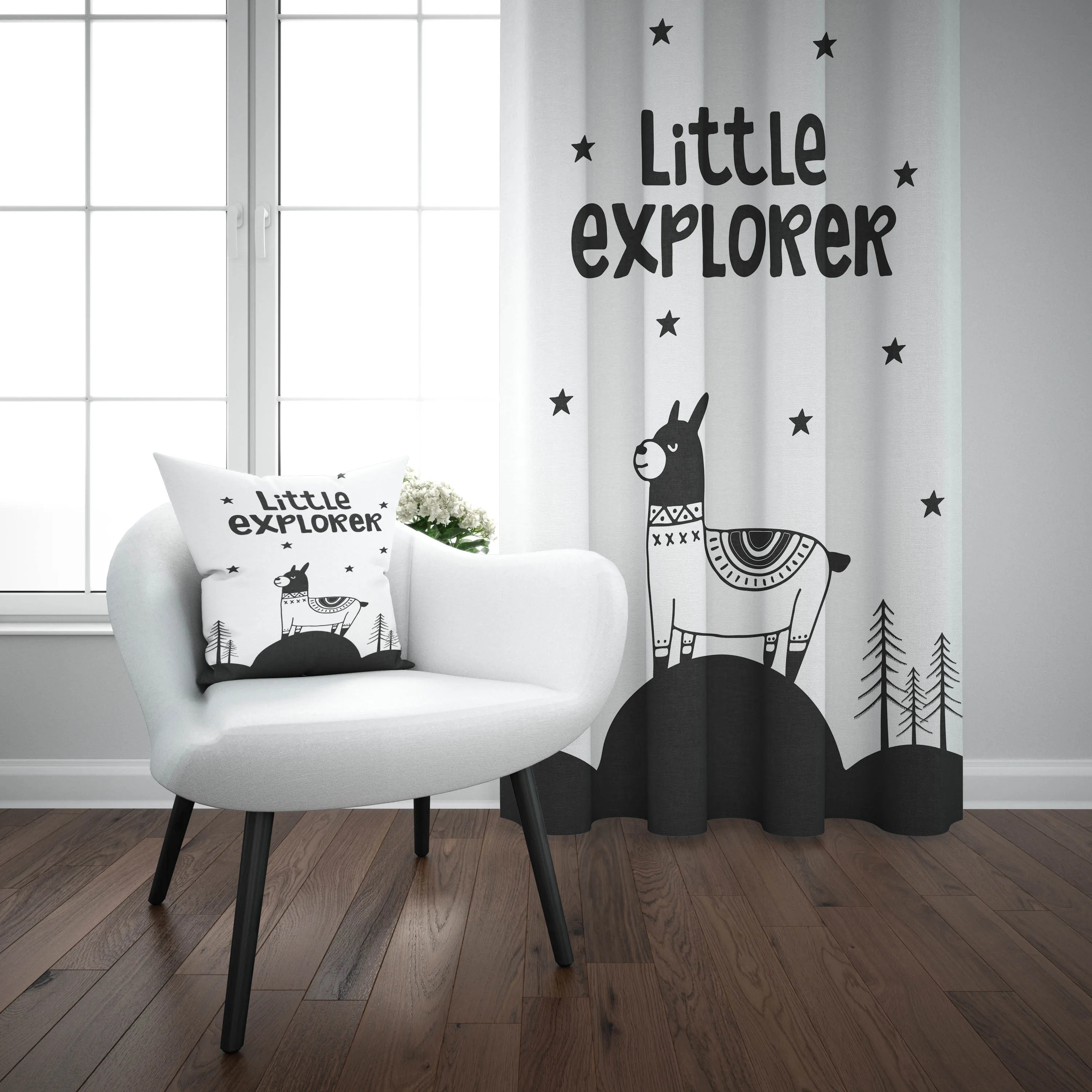 

Else Black White Little Explorer Mountain Stars 3d Print Kids Baby Children Window Panel Set Curtain Combine Gift Pillow Case