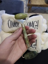 Rodillo de Jade VERDE de doble cabeza, masajeador elíptico para cara, cuello, cara, adelgazante, herramientas de belleza de cara delgada, 1 Estiramiento Facial