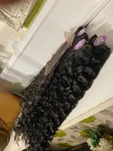 Mongol Afro rizado Pelo Rizado de la onda de agua 3 mechones con cierre cabello humano brasileño armadura paquete negro las mujeres XISHIXIU