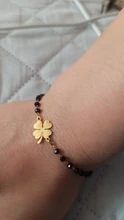 Pulsera de acero inoxidable con forma de trébol de oro rosa para mujer, brazalete de cuentas de cristal negro, joyería 2020