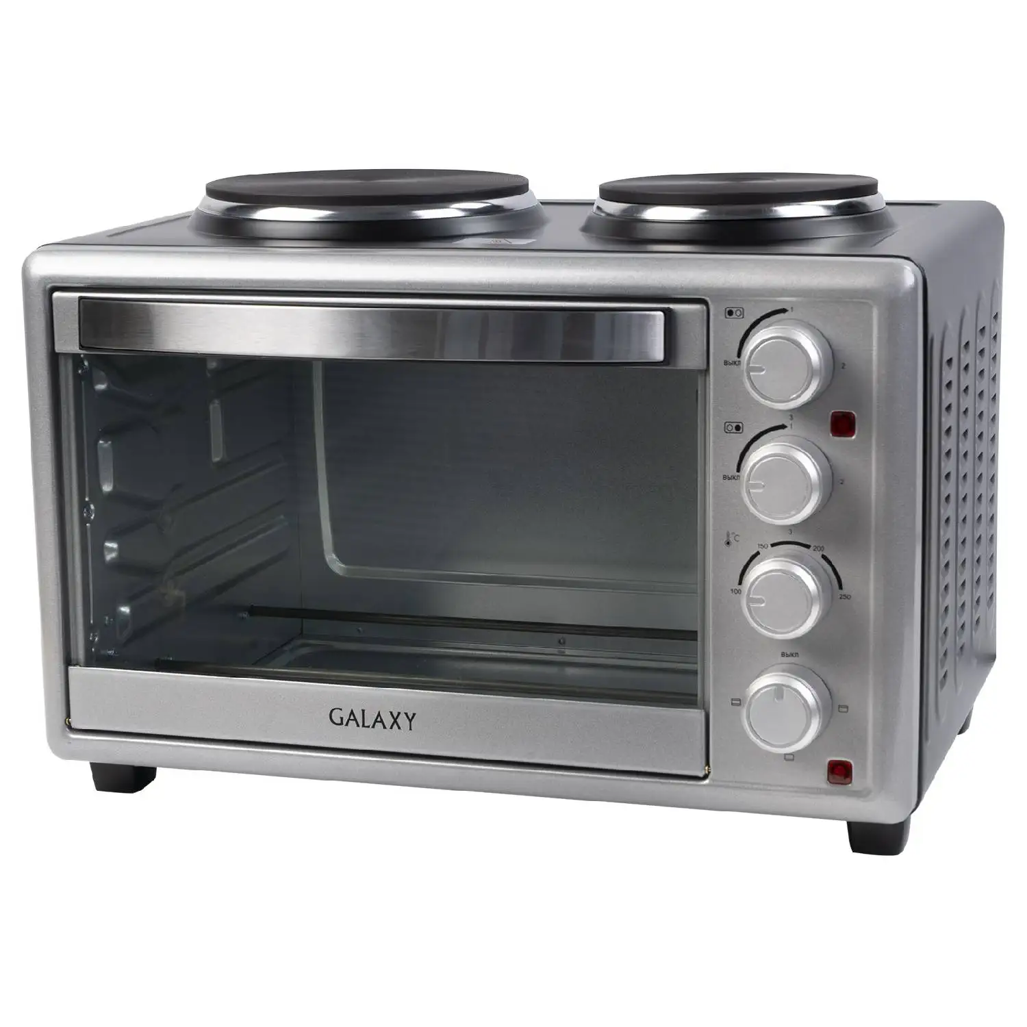 Мини-печь Galaxy GL 2628 (3500 Вт; объем 30 л; нагрев до 250°C; конфорки; подсветка; таймер; внутреннее покрытие устойчи