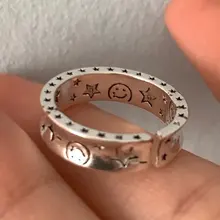 Anillo abierto con cara llorona para mujer, sortija ajustable de Color plateado antiguo, diseño geométrico, con caras y lágrimas