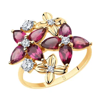 Sokolov ring in Gold with rhodolite and cubic zirconia, fashion jewelry, gold, 585, women's male
Sokolov ring in Gold with rhodolite and cubic zirconia, fashion jewelry, gold, 585, women's male