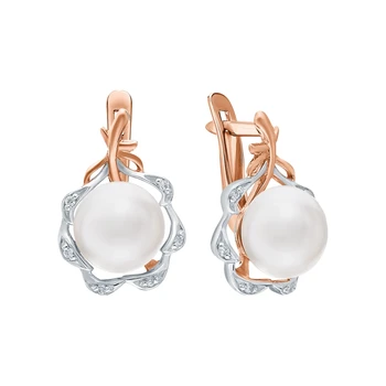 Gold earrings with cubic zirconia and pearls cultured sunlight sample 585 
Gold earrings with cubic zirconia and pearls cultured sunlight sample 585