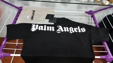 Palm Angels carta logotipo Unisex de los hombres las mujeres AMANTES DE Estilo de pareja de moda de algodón de manga corta de cuello redondo Camiseta novio regalo