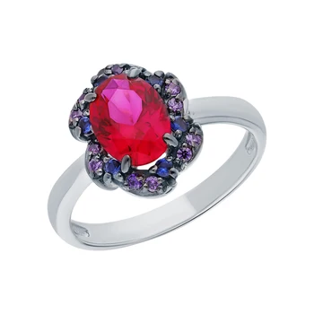 Silver ring with amethyst, cubic zirconia and spinels synthetic sunlight sample 925
Silver ring with amethyst, cubic zirconia and spinels synthetic sunlight sample 925