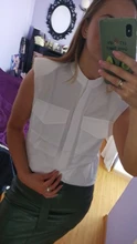 Womens Tops Blouses Padded Shoulder-Top Ootn-Stand-Collar Sleeveless Shirts Office Chic