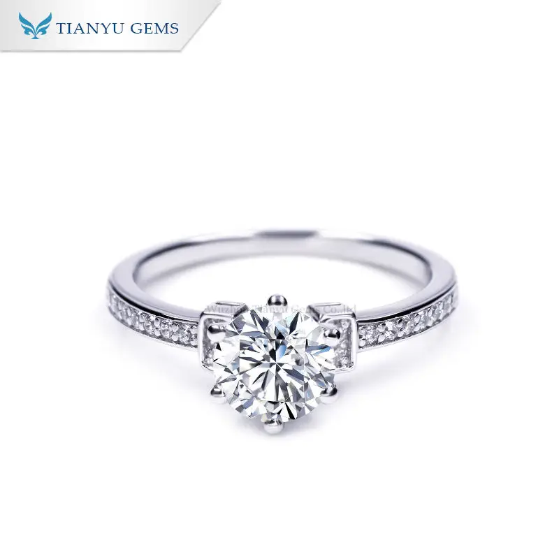 

Tianyu Gems 925 Sterling Silver 0.5ct/1.0ct Moissanite Ring White Sparkle Diamonds 18K White Gold Plated Wedding Rings for Women