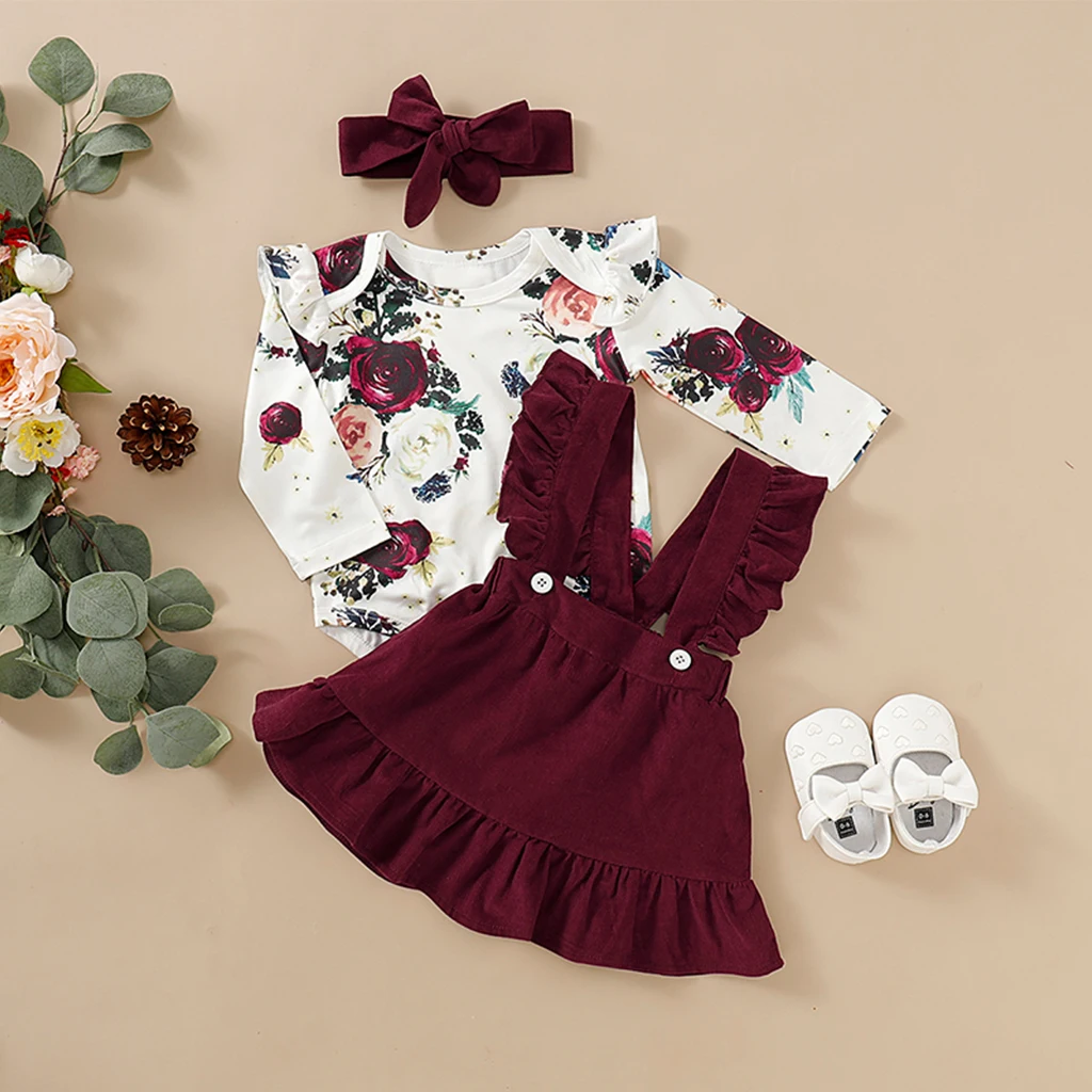 Conjunto 3 peças floral body + jardineira + bandana para bebê Conjunto 3 peças floral body + jardineira + bandana para bebê