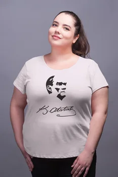 

Angemiel Wear Kemal Ataturk Signature White Women Cotton Large Size T-Shirt
