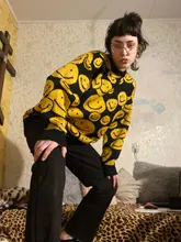 Suéteres de gran tamaño para hombre, Tops de otoño e invierno, ropa de dibujos animados con sonrisa de dibujos animados, ropa informal estilo Hip Hop, Jersey Harajuku, 2020