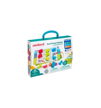 MINILAND 36 vehicle set and 5 double-sided activity chips for mathematical logic 310X70X531 MM
MINILAND 36 vehicle set and 5 double-sided activity chips for mathematical logic 310X70X531 MM
