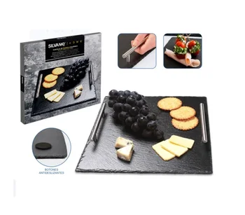 Silvano slate plate BSP-C-3 handmade square wood with stainless steel handles. Great presence in buffet and dining room
Silvano slate plate BSP-C-3 handmade square wood with stainless steel handles. Great presence in buffet and dining room
