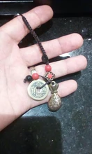 Llavero colgante de Feng Shui de la suerte, cuerda hecha a mano, de latón Vintage, bolsa de dinero, joyería antigua, cinco emperadores, llaves de coche