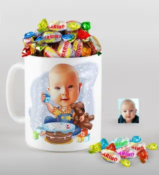 Personalized Baby Birthday Caricature Of mug And Haribo Candy Gift Seti-1 
Personalized Baby Birthday Caricature Of mug And Haribo Candy Gift Seti-1
