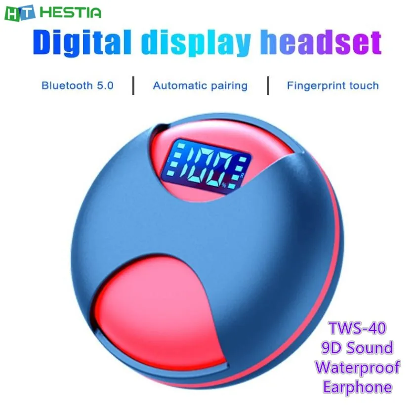 TWS-40 Portable 5.0 Bluetooth Earphone Rotating Waterproof Binaural Earpieces Touch Control LED Digital Display 9D Sound Earbuds
TWS-40 Portable 5.0 Bluetooth Earphone Rotating Waterproof Binaural Earpieces Touch Control LED Digital Display 9D Sound Earbuds