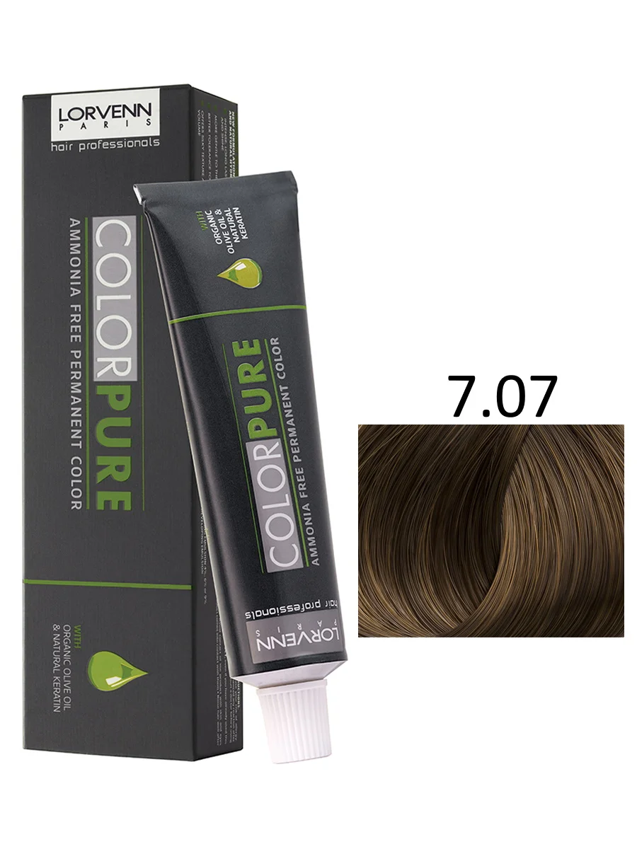 Краска COLOR PURE для окрашивания волос LORVENN HAIR PROFESSIONALS 7.07 натуральный русый кофейный
