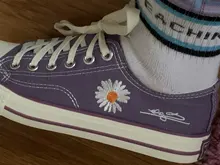 Zapatos de lona de margaritas para mujer, zapatillas femeninas Ulzzang de estilo coreano, de suela baja, en color morado, blanco, amarillo y verde, zapatos informales combinables, 45