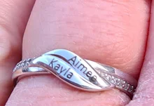 Anillo de compromiso con Circonia cúbica para mujer, sortija de compromiso, Plata de Ley 925, grabado personalizado, 2 nombres