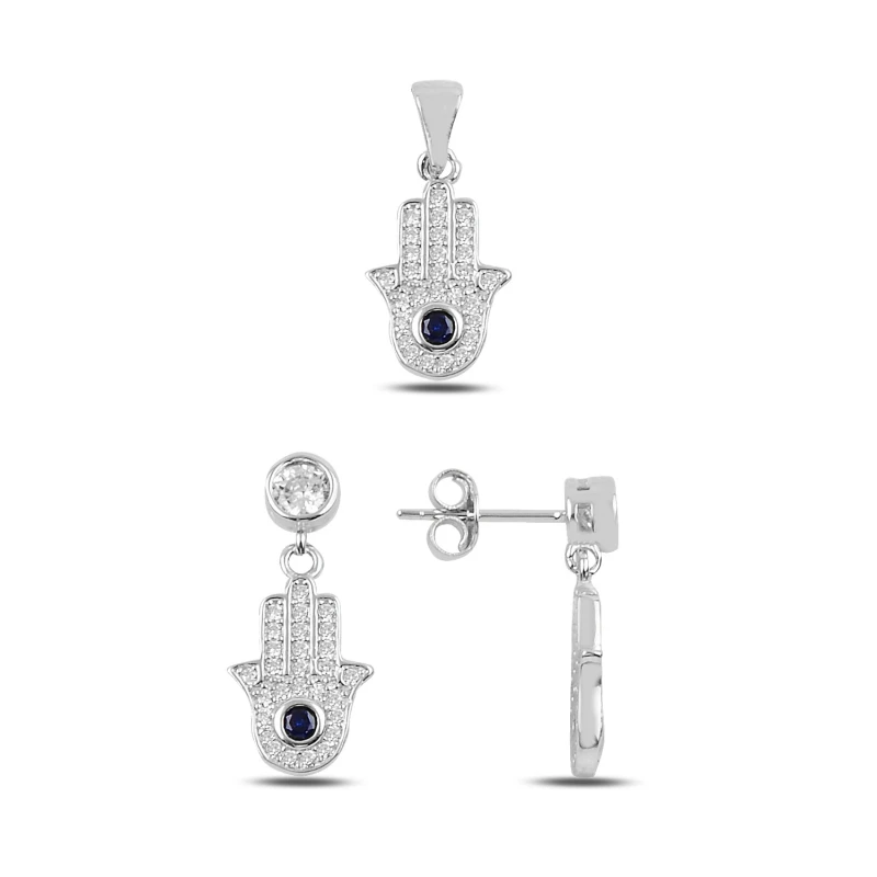 Silver 925 Sterling Blue-White Zirconia stone Fatma Master Hand Earrings & Pendant Set
Silver 925 Sterling Blue-White Zirconia stone Fatma Master Hand Earrings & Pendant Set