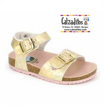 

Sandals for girl gold with floor bio and buckles, Pablosky