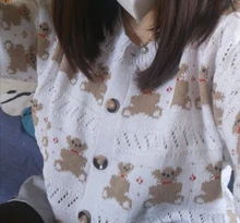 Thin Sweater Button Neck-Cardigan Knitted Beige PERHAPS Bear Women Outwear Short O-Neck