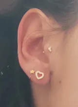 Pendientes Piercing Plata de primera ley para mujer, aretes, Plata esterlina 925, purpurina, estilo minimalista, con broche de Luna, aniversario, boda