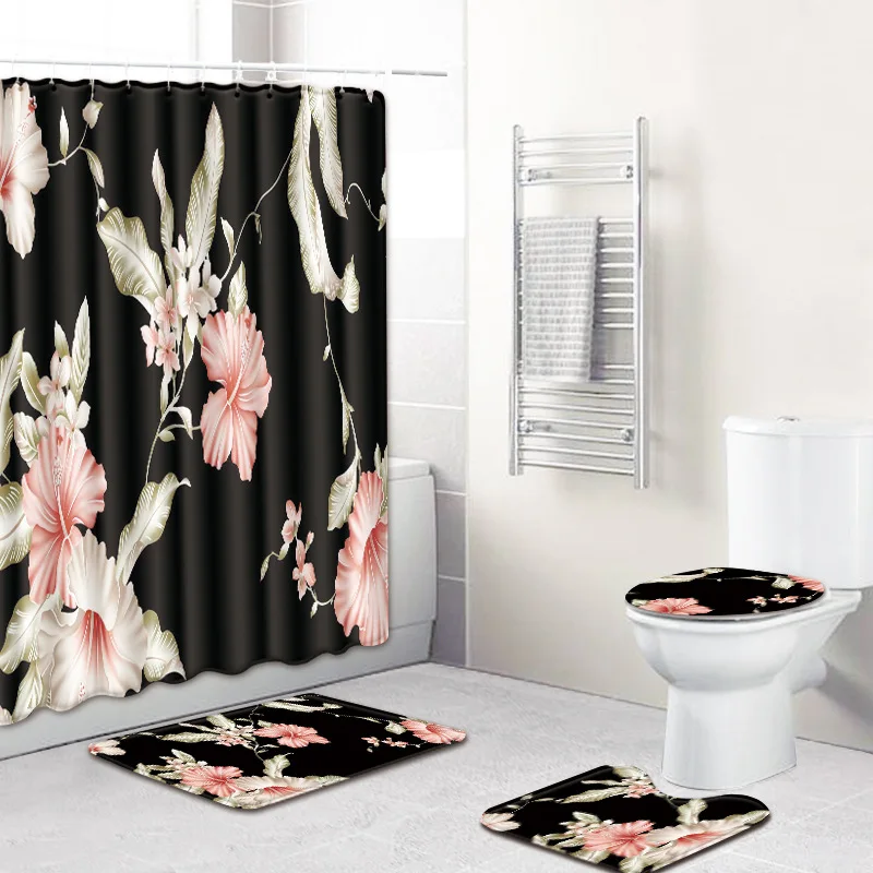 4pcs/set Flower Print Shower Curtain Bath Mat Waterproof Polyester Bathroom Fabric Pedestal Rug Lid Toilet Cover Pad Hook
4pcs/set Flower Print Shower Curtain Bath Mat Waterproof Polyester Bathroom Fabric Pedestal Rug Lid Toilet Cover Pad Hook