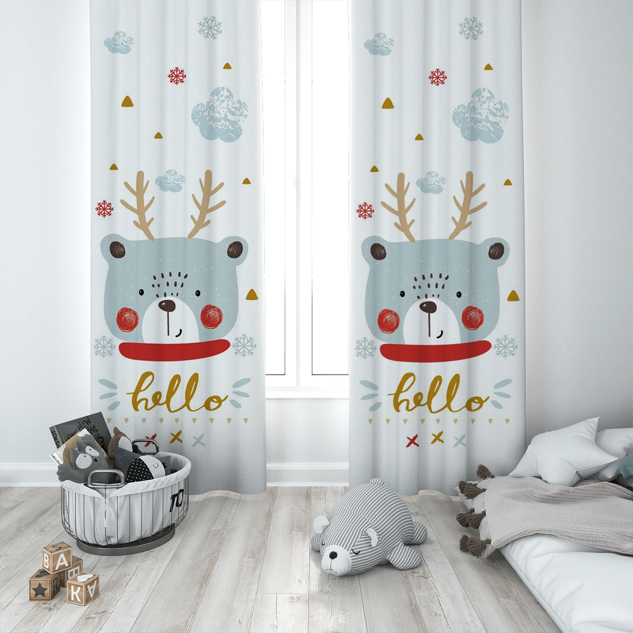 

Curtains Children 3D Printed Decorative Items Home Childrens Room White Nice Bear Cloud Snow Model 1388