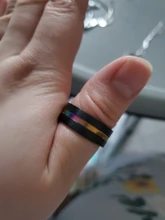 FDLK joyería de los hombres negro anillo de boda de acero inoxidable 8mm colorido Arco Iris tamaño 6 anillo-13