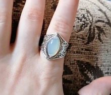 Anillos de cristal de curación grande Tibetano para mujer, joyas de piedra lunar indio antiguo bohemio, joyería fina, regalos para chicas