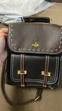 Mochila de cuero estilo Vintage para mujer, morral escolar de calidad con diseño de abeja pequeña