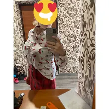 Dioufond-blusas con cerezas para mujer, camisa de manga larga con cuello vuelto, blusa Floral de talla grande 5XL, Camisa de algodón Vintage