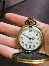 Reloj de bolsillo de cuarzo con números arábicos, collar de exhibición vaquero, colgante, cazador completo