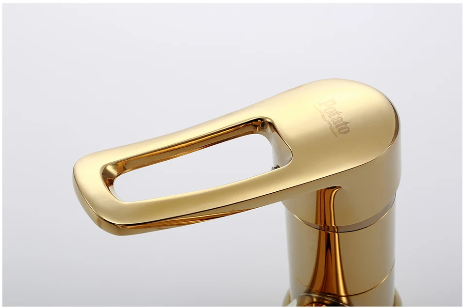 Potato Luxury Golden Bathroom Sink Faucet Saving Hot and Cold Water Mix Tap Single Handle Single Hole Basin Faucets p45150-4