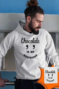 

Angemiel Wear Chocolate Is My Boyfriend White Male Hooded Sweatshirt Bags Kombin