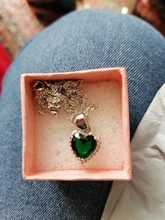 Collar con colgante de corazón para mujer, Circonia cúbica verde, joyería de plata 925 para mujer