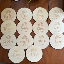 Photogra-tarjetas conmemorativas de cumpleaños de madera para recién nacido, accesorios de fotos conmemorativas mensuales hechos a mano, sello de recuerdo para bebé, 14 Uds.