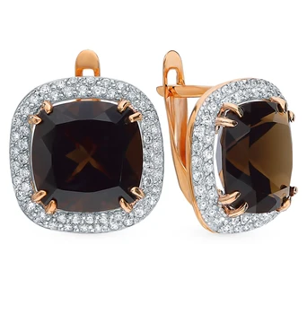 Gold earrings with раухтопазами and cubic zirconia sunlight sample 585
Gold earrings with раухтопазами and cubic zirconia sunlight sample 585