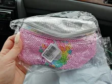 Riñonera con estampado de lentejuelas para mujer, bolso de cintura con dibujos animados y purpurina para teléfono